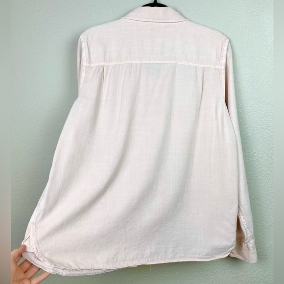 FAHERTY Women's Large Tried & True Chambray Shirt Peach Whip Collar Linen Blend - Picture 14 of 16